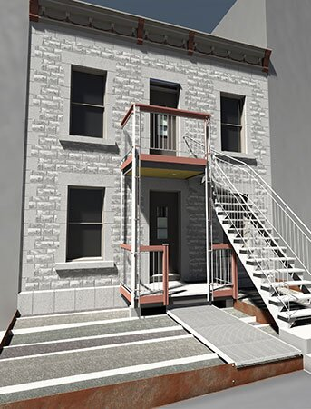 Reconstruction d'un portique et conception du parterre avant d'un duplex (rue de Bordeaux, Montréal) - 25point4