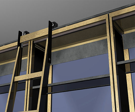 Bibliothèque murale en chêne et acier brut - 25point4