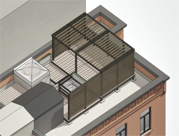 Terrasse aménagée sur le toit d'une résidence de la Rue Tupper - 25point4